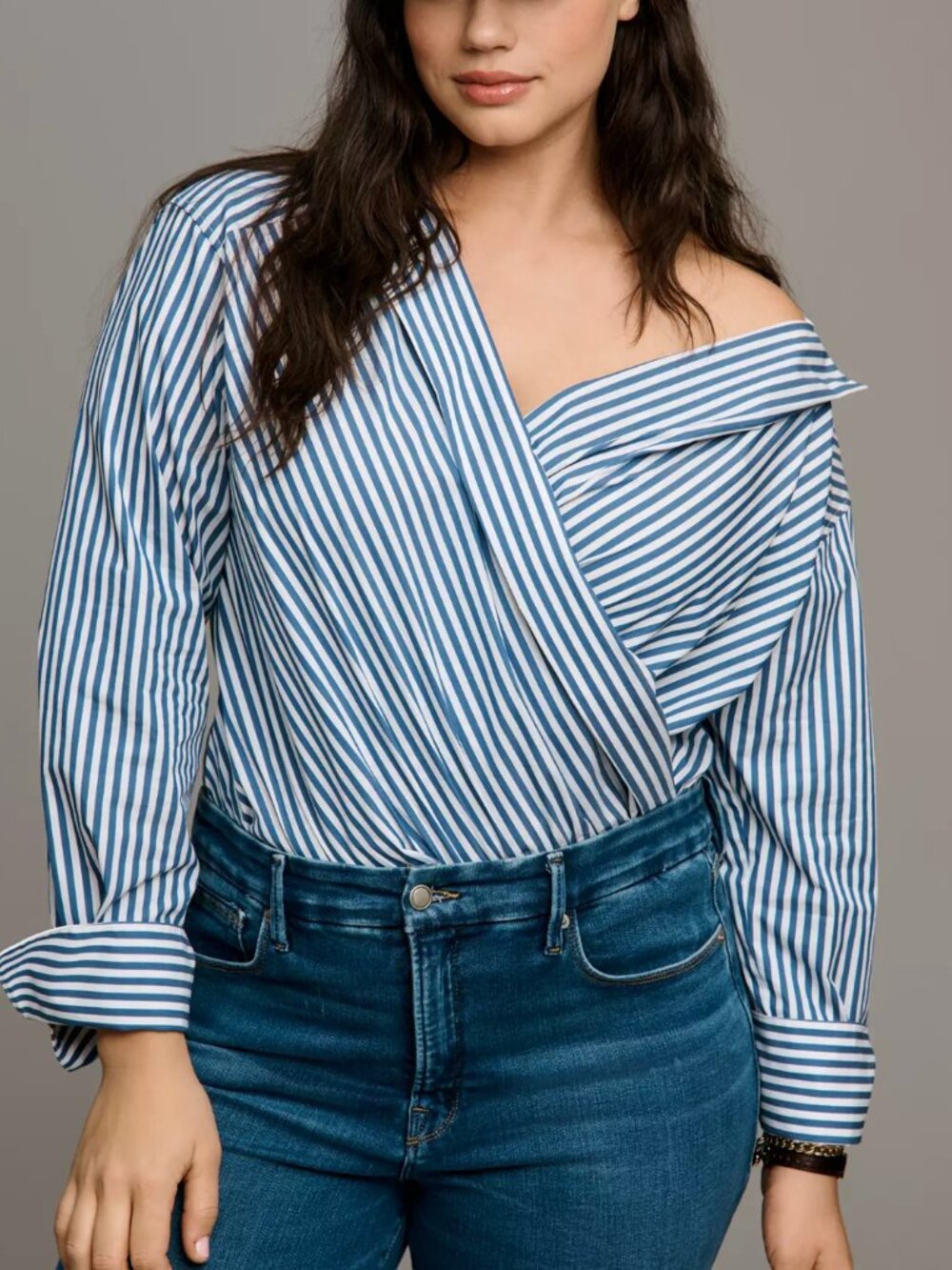 Good American Off-Shoulder Tailored Wrap Bodysuit Top